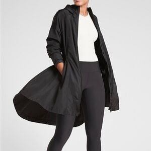 Athleta Black Hooded Solar Rain Wind Anorak